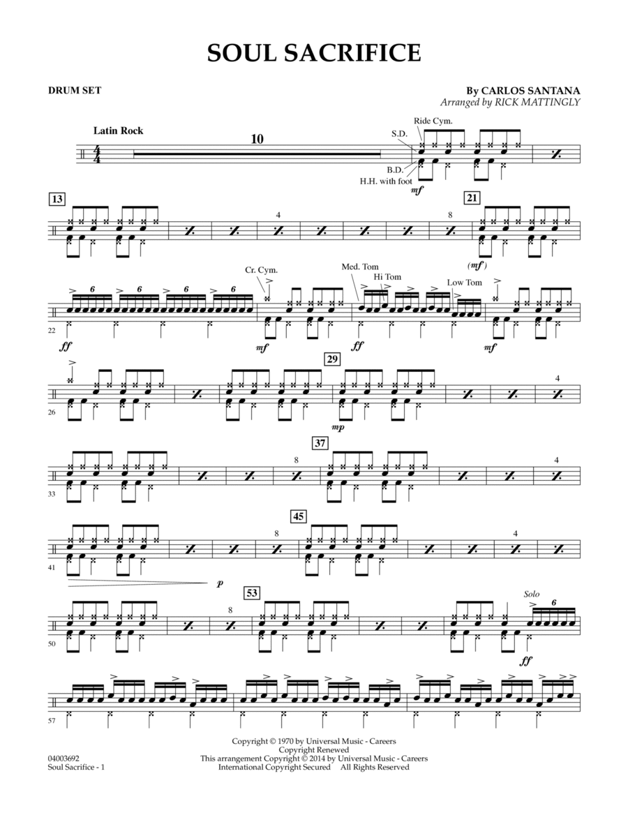 Soul Sacrifice - Drum Set Concert Band scores gallery preview page 1