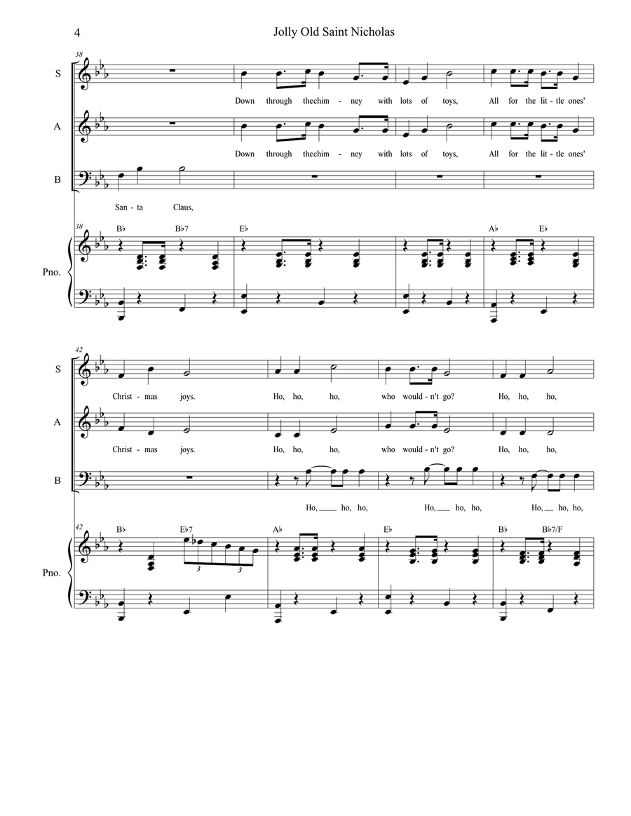 Jolly Old Saint Nicholas with Up On The Housetop (for SAB) 3-Part scores gallery preview page 5