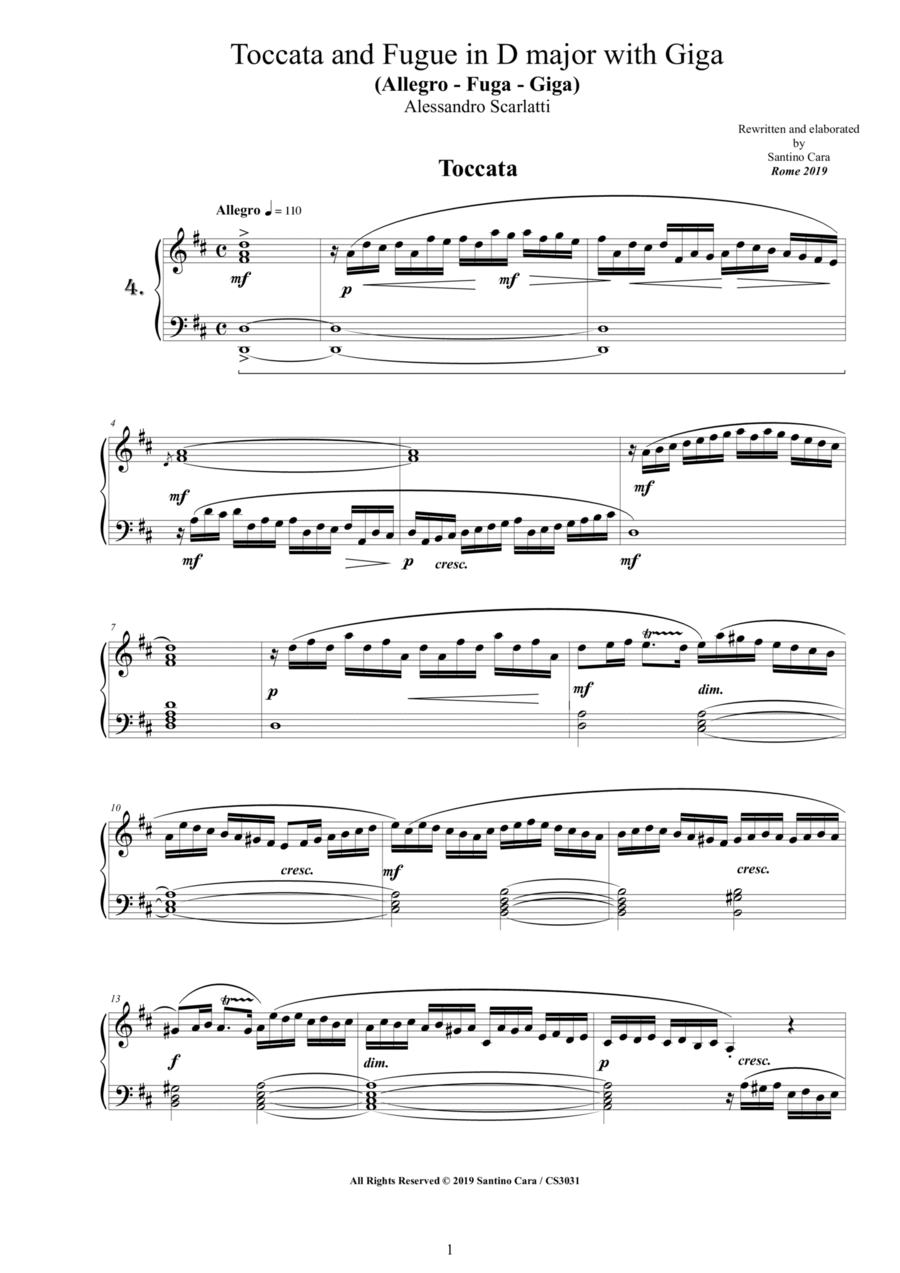 Scarlatti A - Toccata and Fugue No.4 in D major with Giga for Piano Piano Solo scores gallery preview page 1