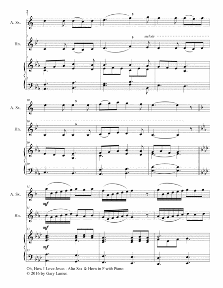 OH, HOW I LOVE JESUS (Trio – Alto Sax & Horn in F with Piano... Parts included) image number null