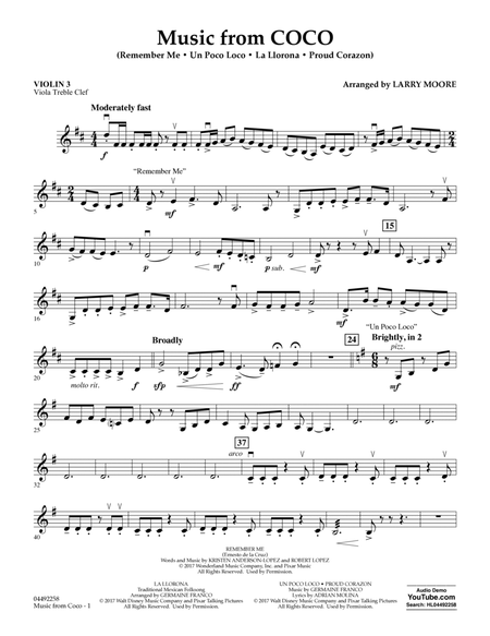 Music from Coco - Violin 3 (Viola Treble Clef)