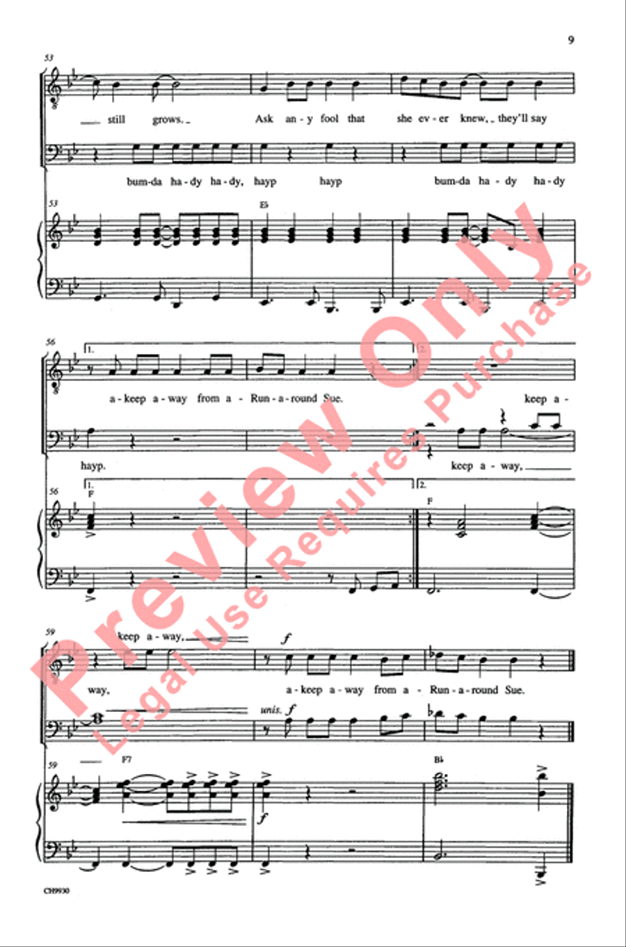 Runaround Sue Men's Choir scores gallery preview page 8