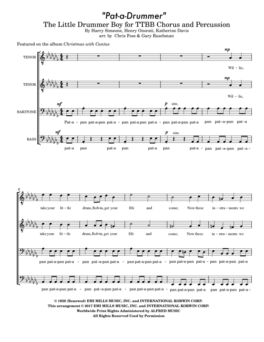 The Little Drummer Boy TTBB scores gallery preview page 1