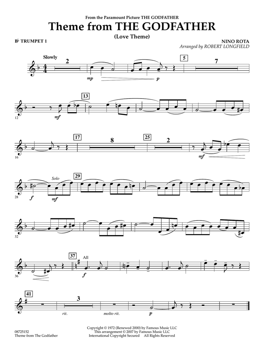 Theme From The Godfather - Bb Trumpet 1 Concert Band scores gallery preview page 1