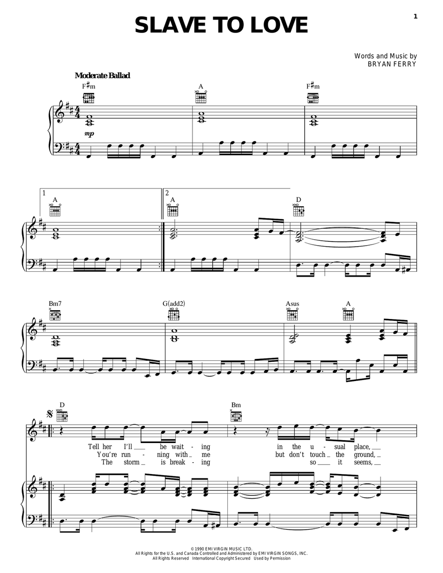 Slave To Love Piano, Vocal, Guitar scores gallery preview page 1