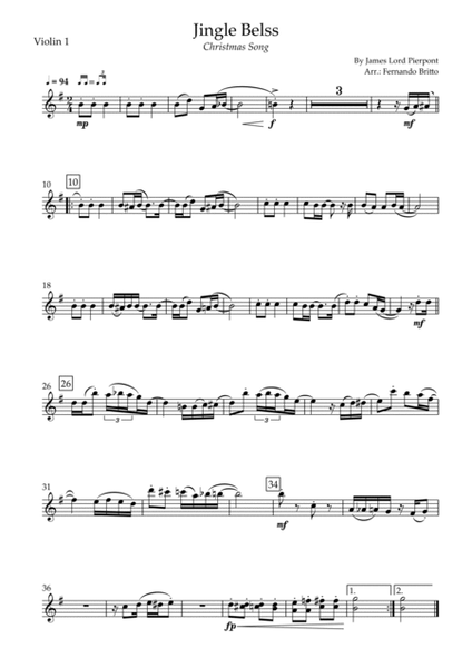 Jingle Bells - Jazz Version (Christmas Song) for String Quartet image number null