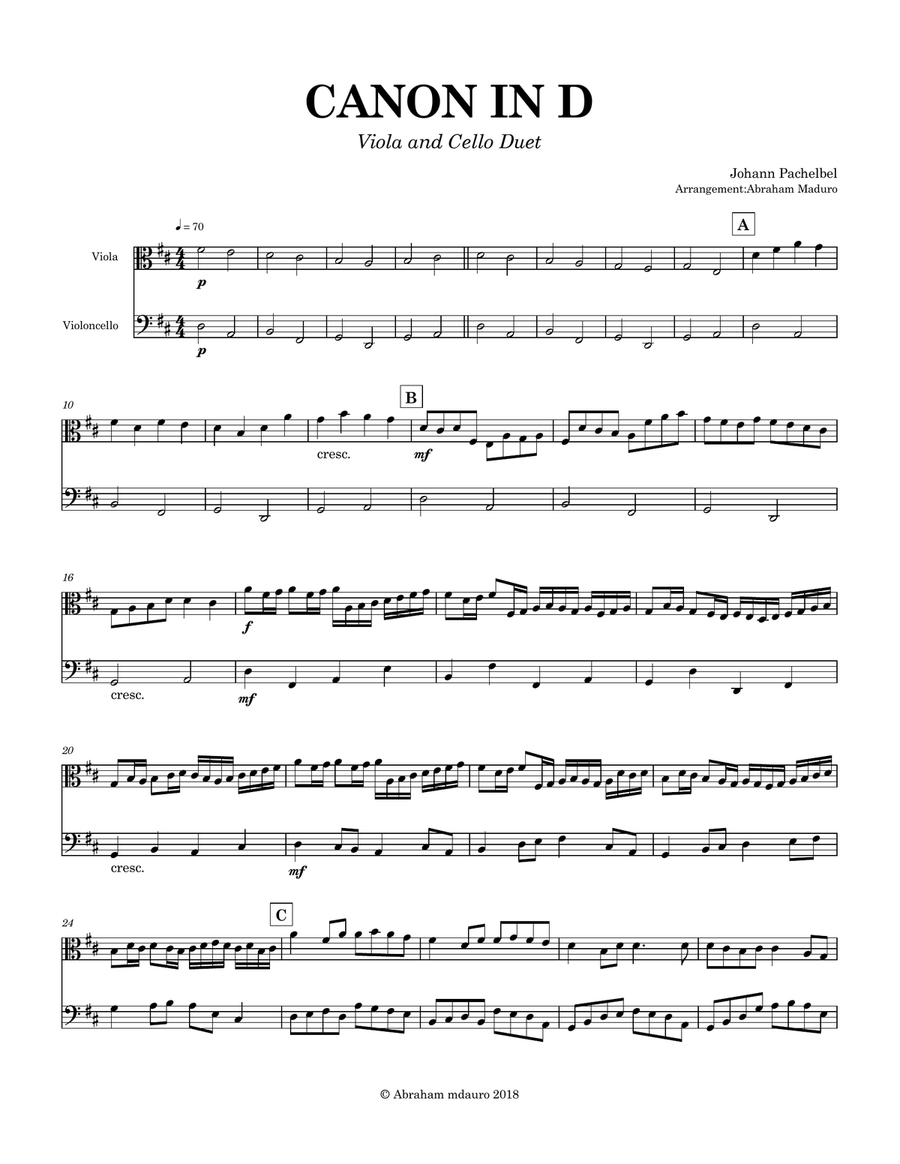Pachelbel's Canon Viola Cello Duet String Duet scores gallery preview page 2