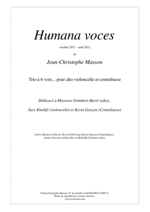Book cover for Humana voces --- Full score and parts --- JCM 2011
