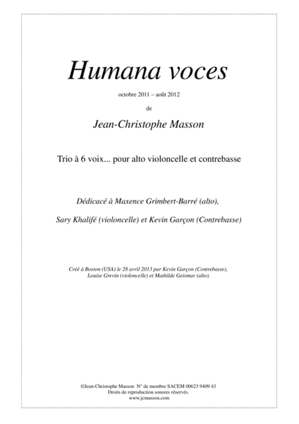 Humana voces --- Full score and parts --- JCM 2011