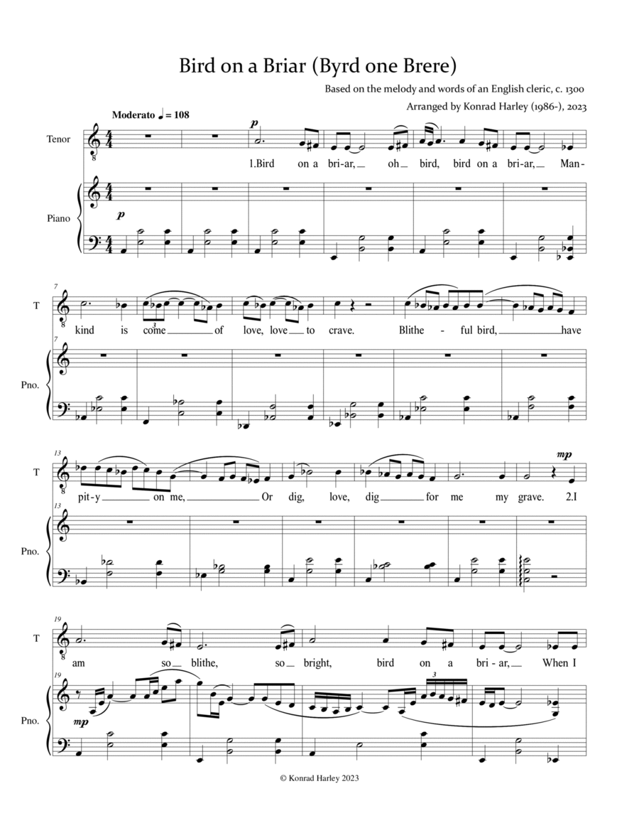 Bird on a Briar (Byrd one Brere) Voice scores gallery preview page 1