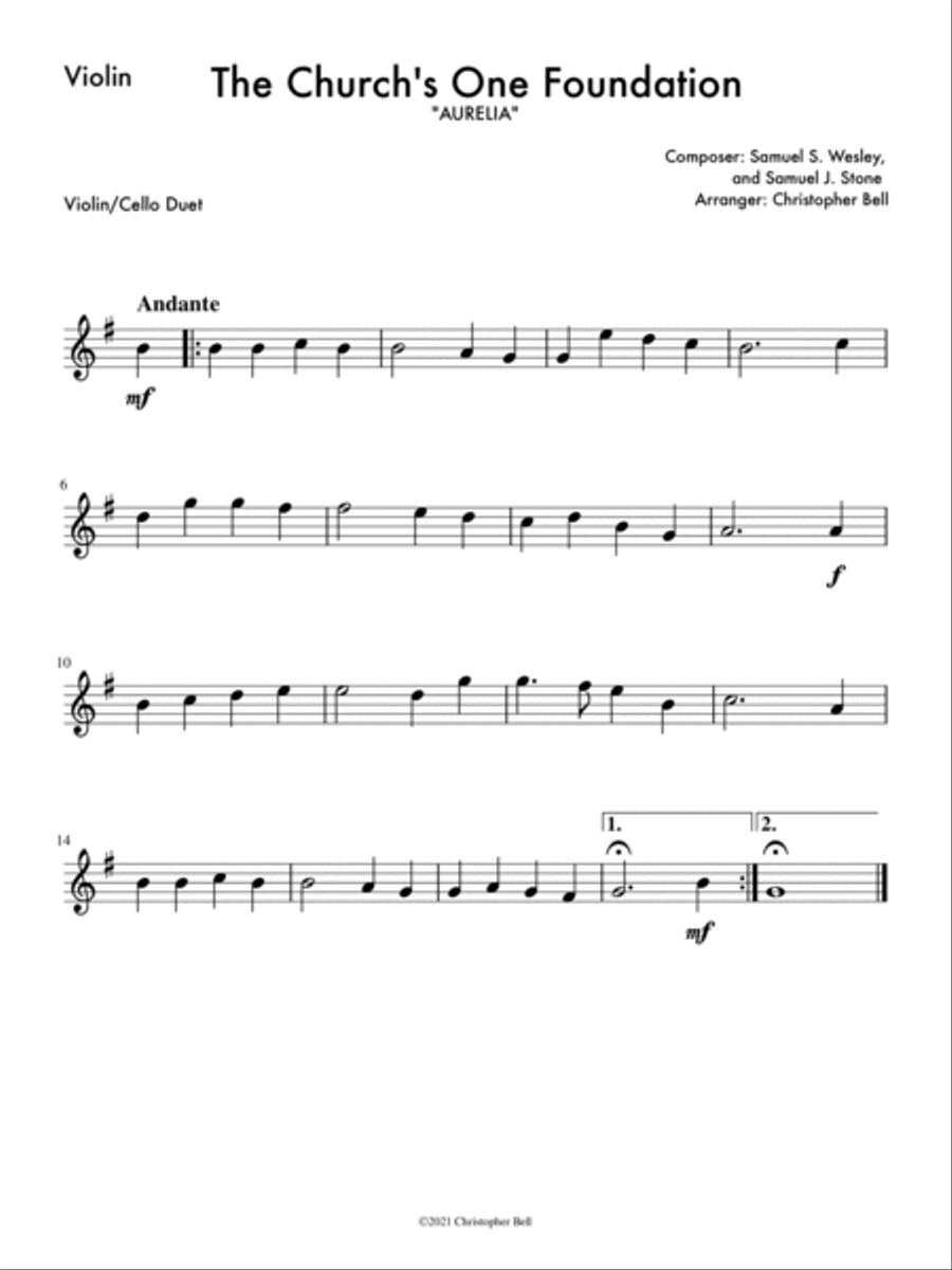 The Church's One Foundation - Violin/Cello Duet String Duet scores gallery preview page 2