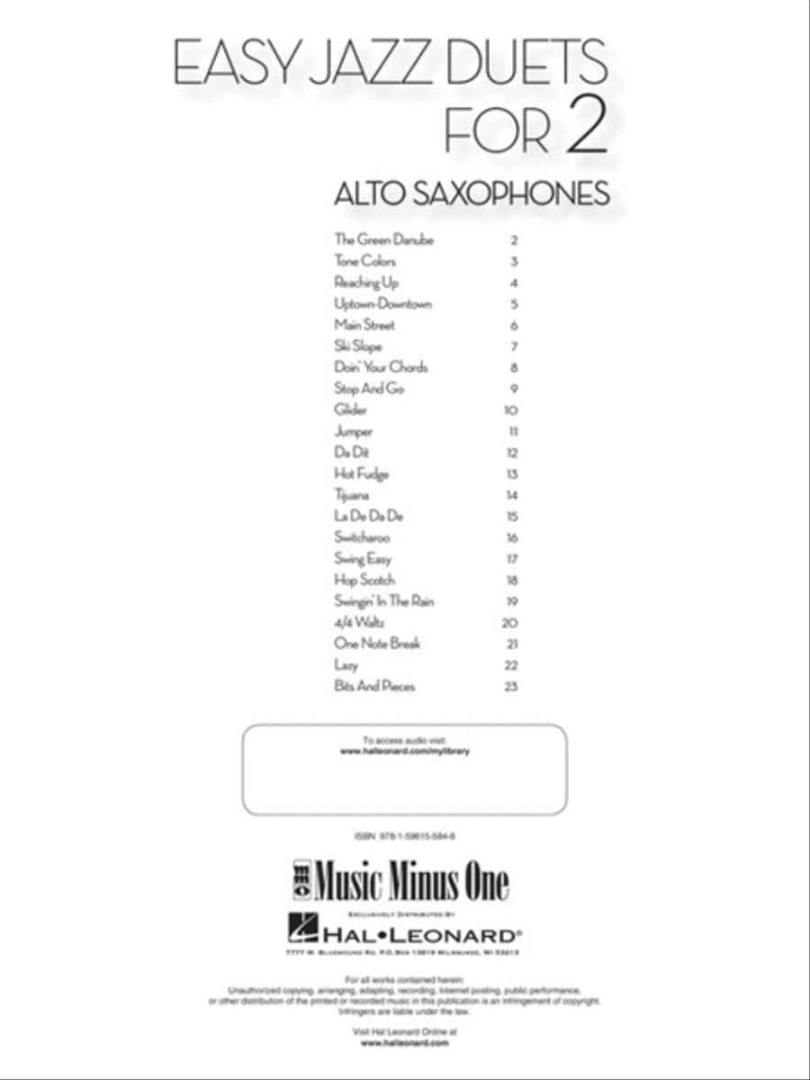 Easy Jazz Duets for 2 Alto Saxophones and Rhythm Section