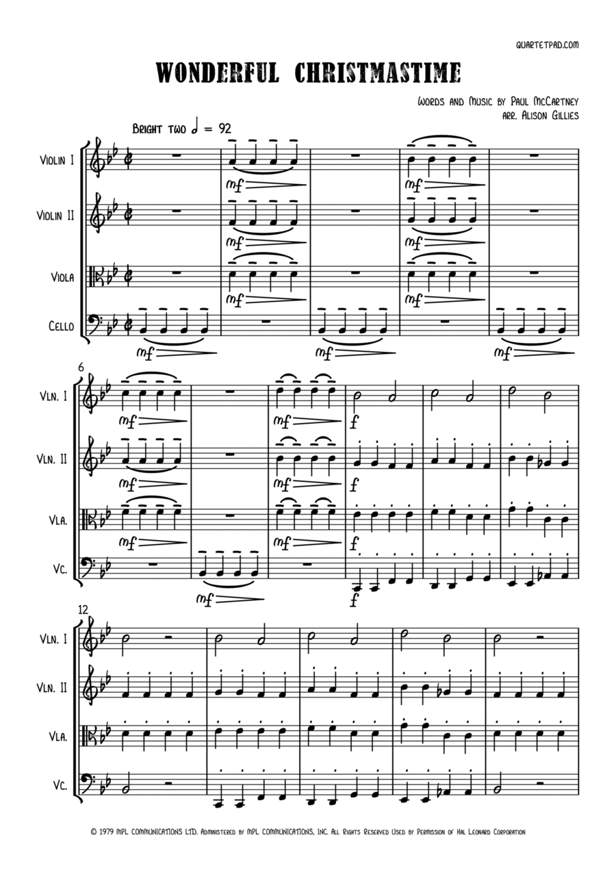 Wonderful Christmastime String Quartet scores gallery preview page 1