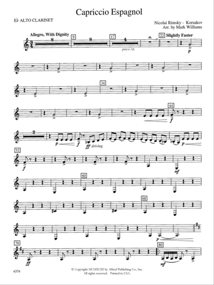 Capriccio Espagnol: E-flat Alto Clarinet Concert Band scores gallery preview page 1