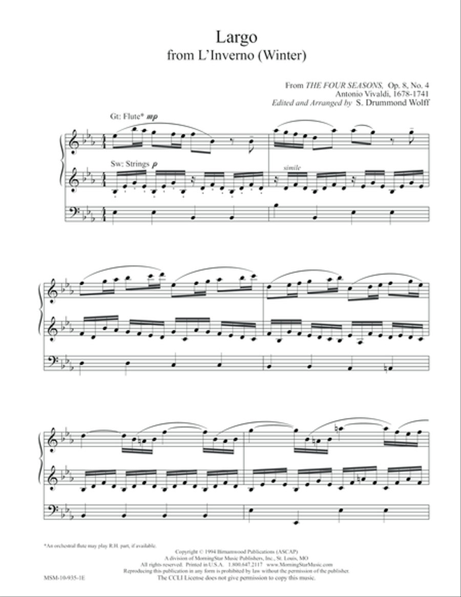 Largo from L'Inverno (Winter) Organ scores gallery preview page 1