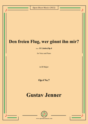Book cover for Jenner-Den freien Flug,wer gönnt ihn mir?,in B Major,Op.4 No.7