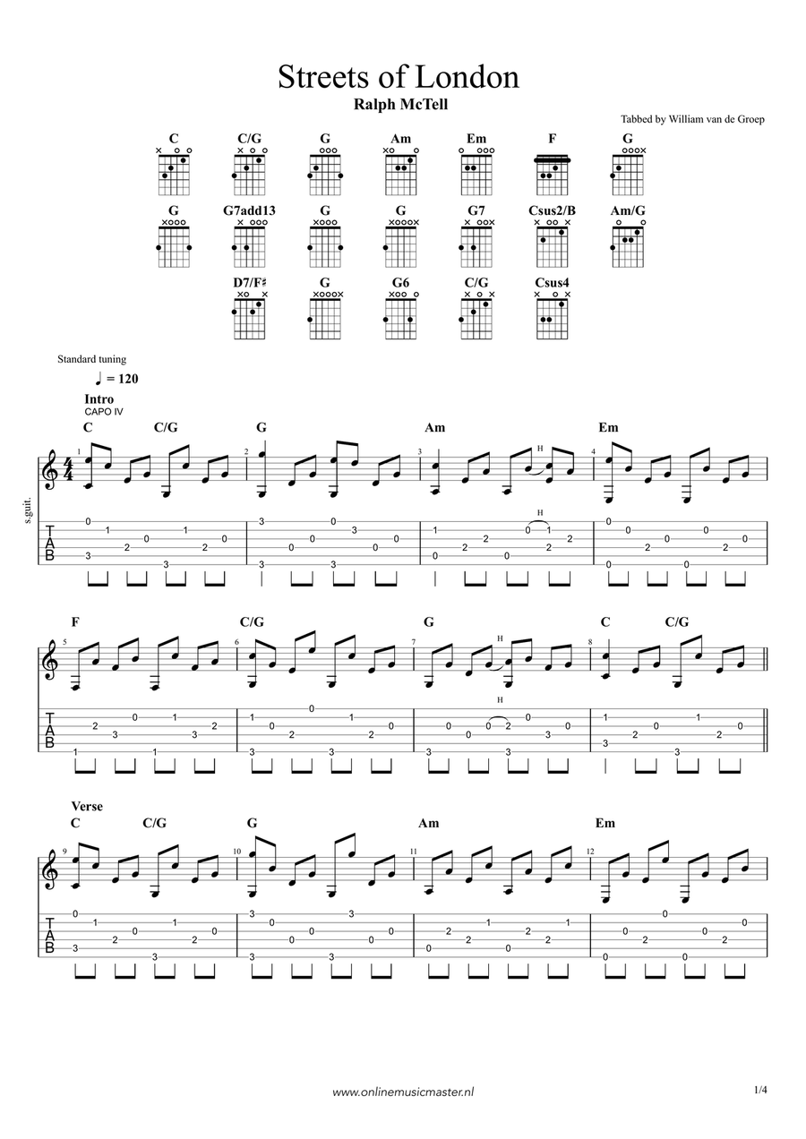 Streets Of London Guitar Tablature scores gallery preview page 1