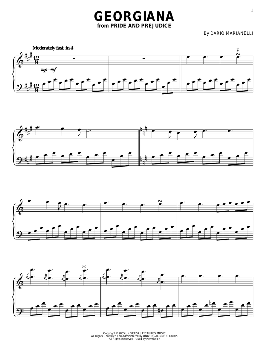 Georgiana (from Pride And Prejudice) Piano Solo scores gallery preview page 1