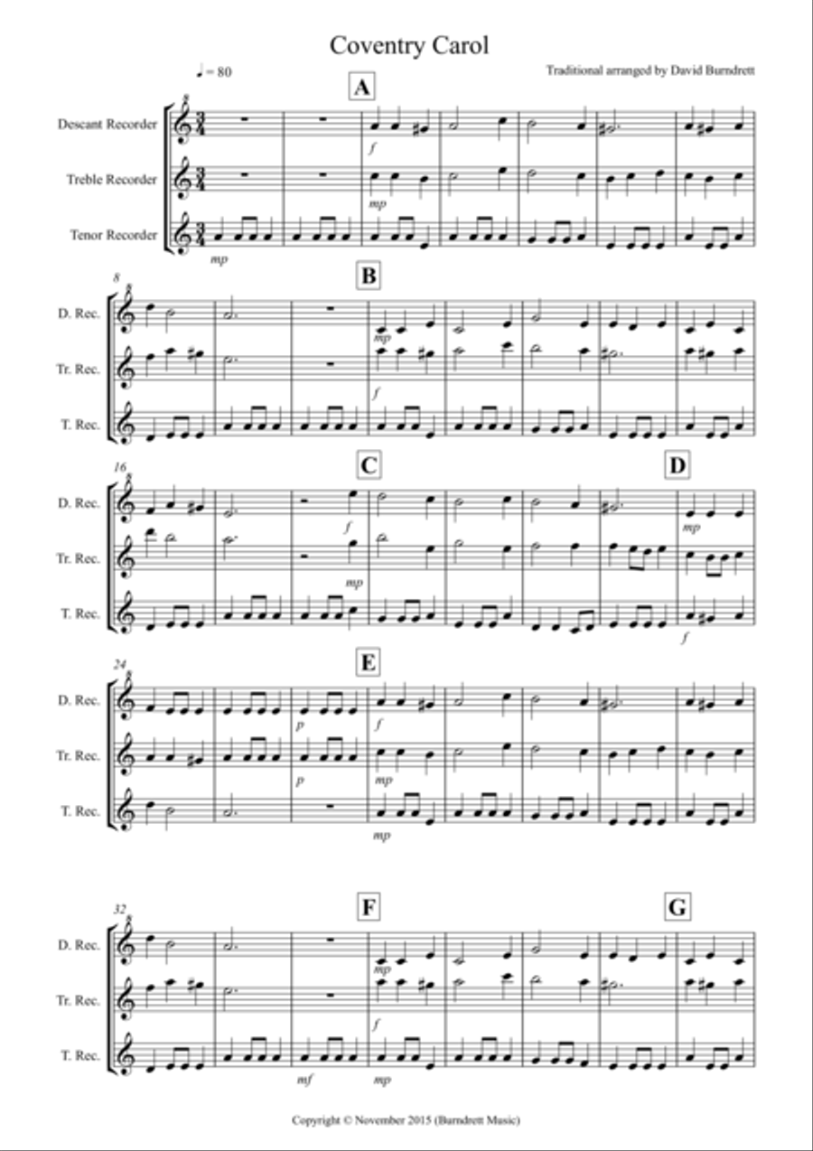 Coventry Carol for Recorder Trio Coventry Carol for Recorder Trio Recorder scores gallery preview page 1