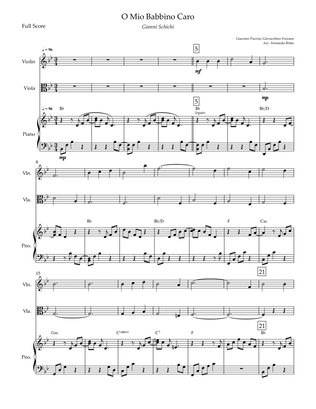 O Mio Babbino Caro (Puccini) for Violin & Viola Duo and Piano Accompaniment with Chords