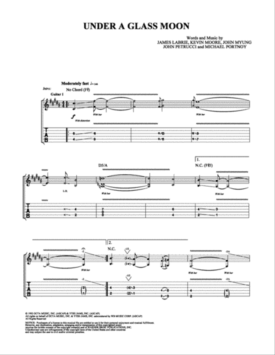 Under a Glass Moon Electric Guitar scores gallery preview page 1