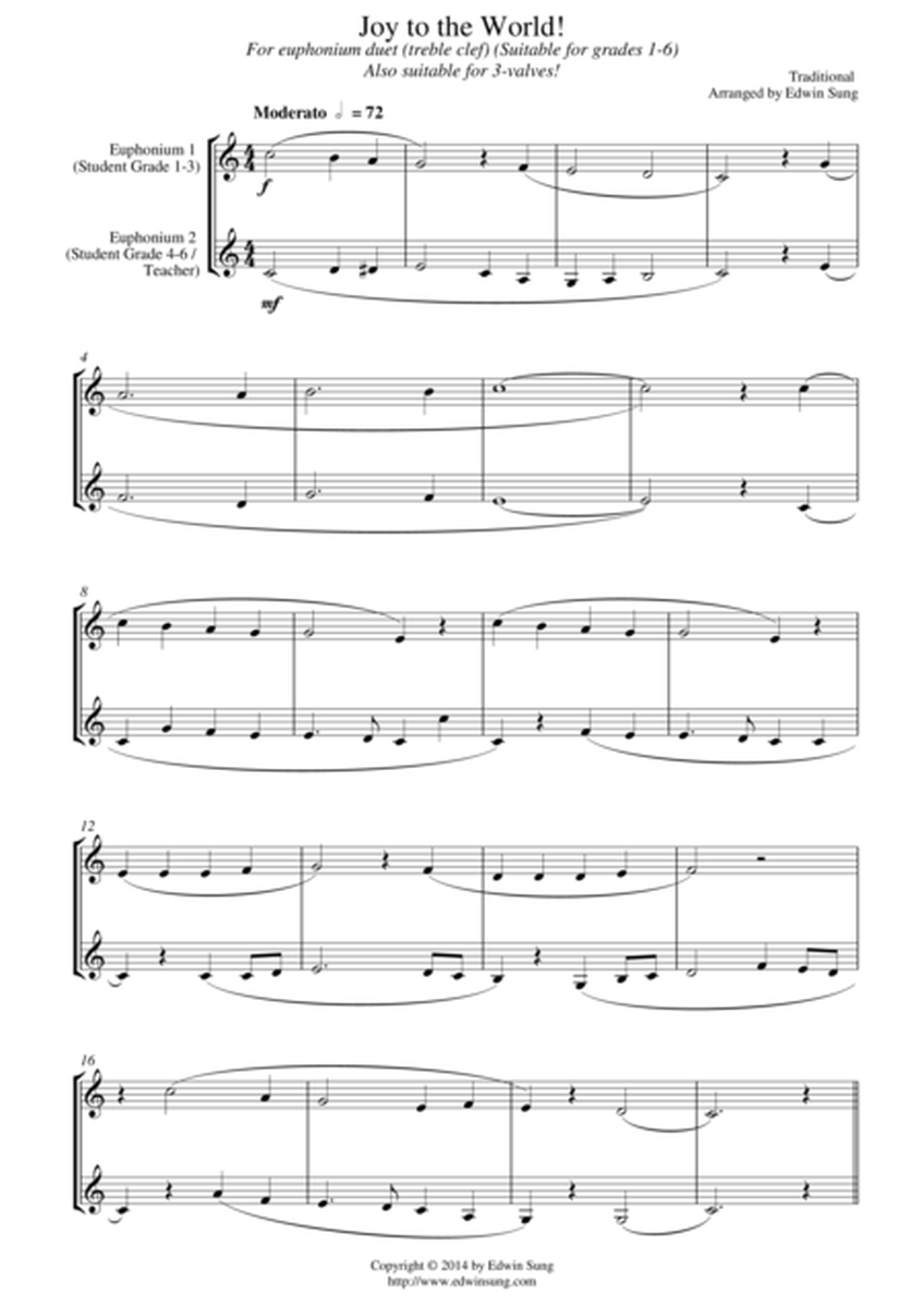 Joy to the World (for euphonium duet (Bb treble, 3 or 4 valved), suitable for grades 1-6) image number null