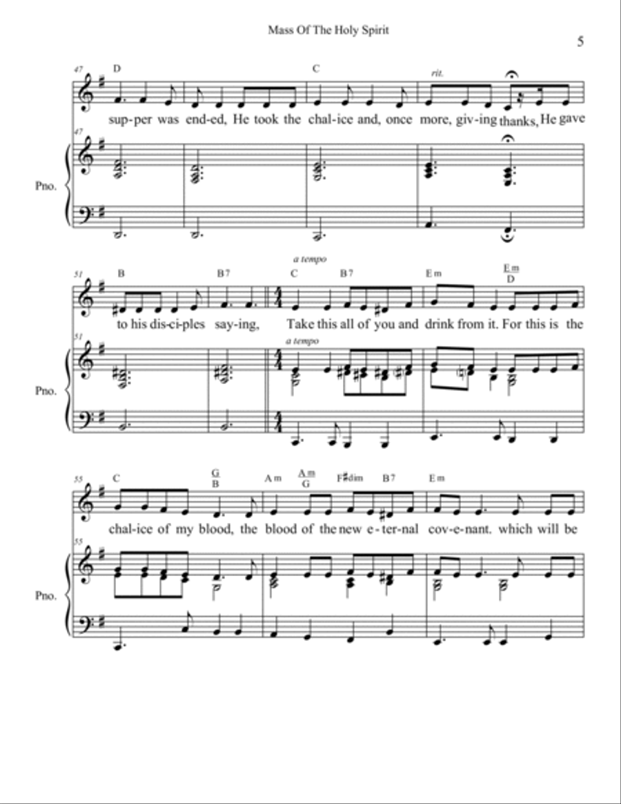 Mass of The Holy Spirit (including Eucharistic Prayer II) Piano/vocal Voice scores gallery preview page 5