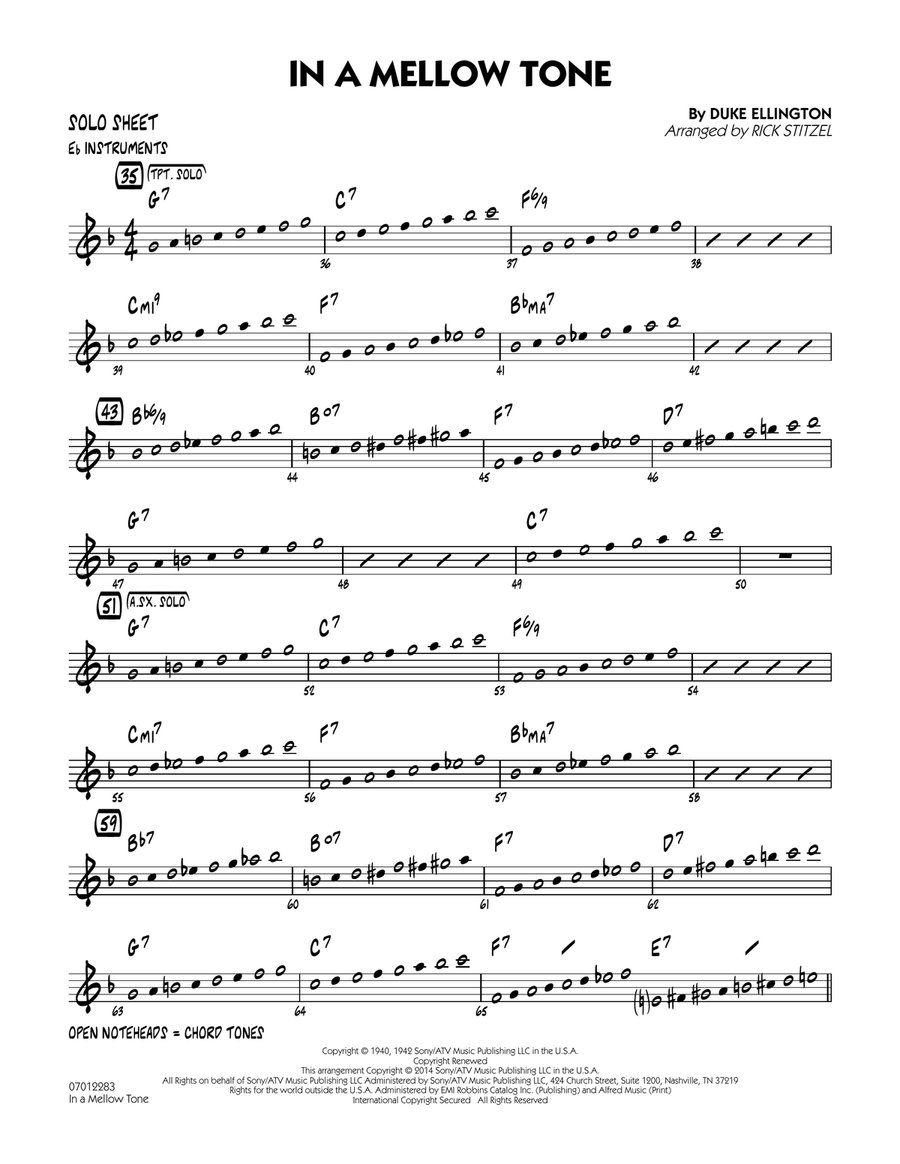 In a Mellow Tone - Eb Solo Sheet Jazz Ensemble scores gallery preview page 1