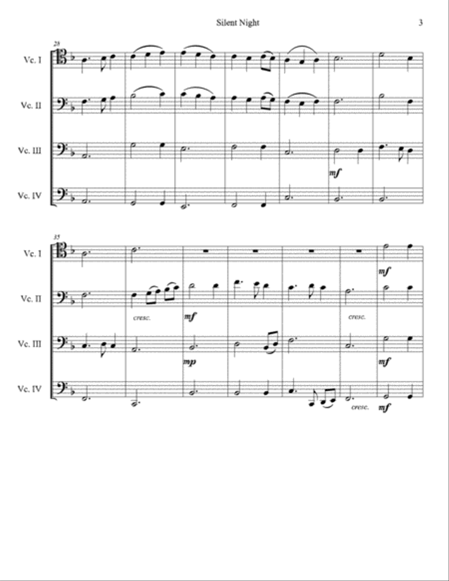 Silent Night (Cello Quartet) String Quartet scores gallery preview page 4