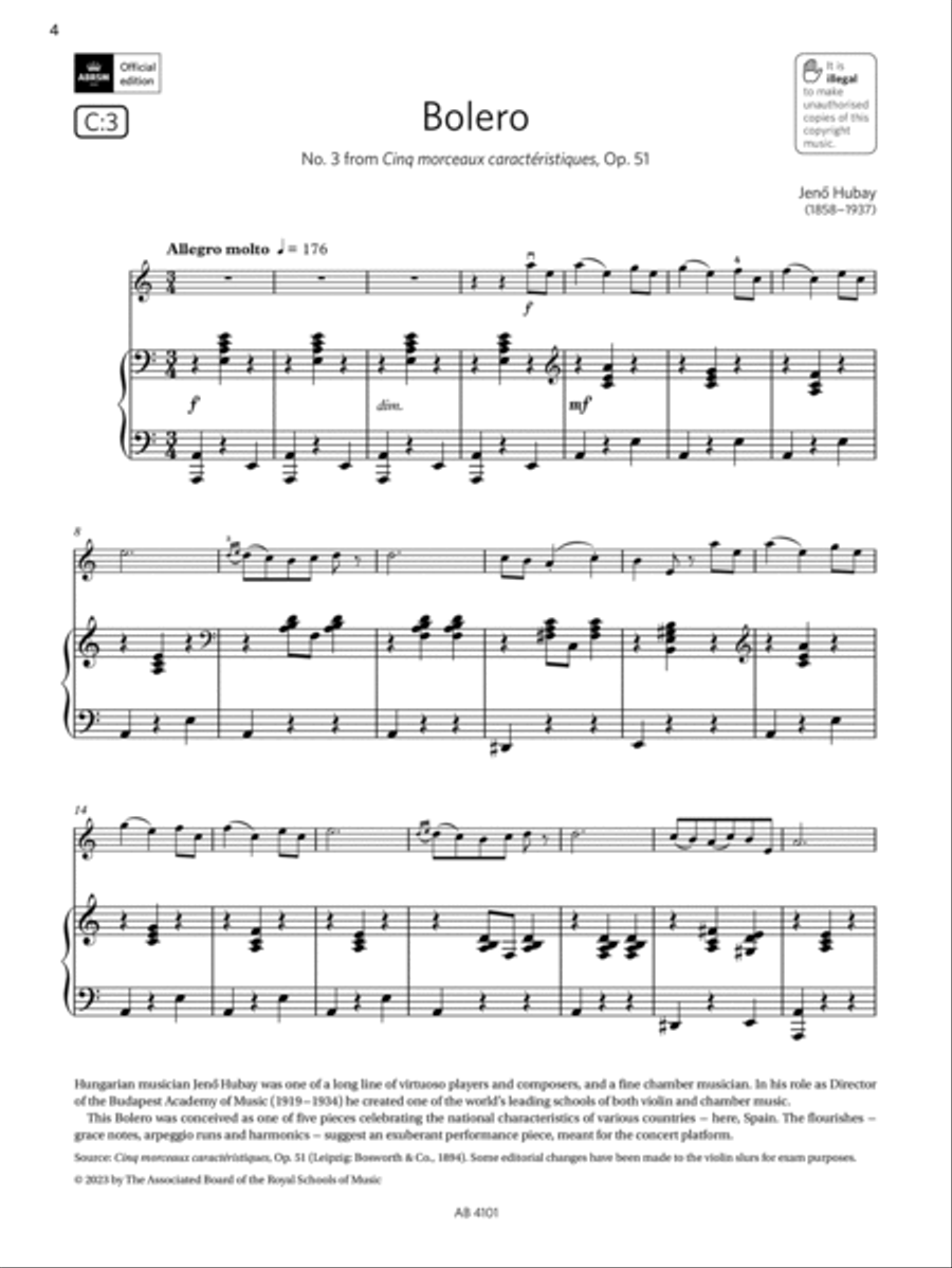 Bolero (Grade 7, C3, from the ABRSM Violin Syllabus from