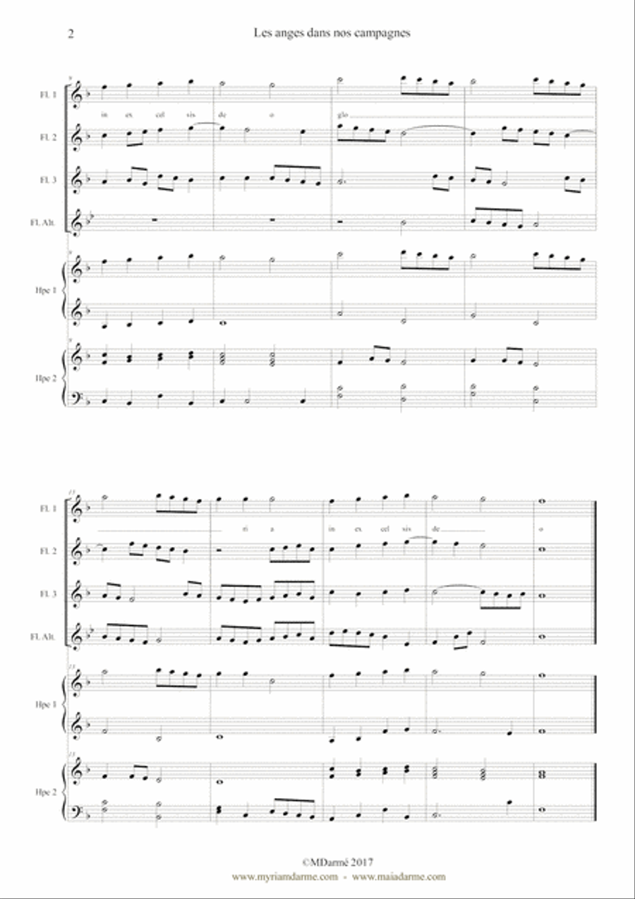 Les anges dans nos campagnes (Angels We Have Heard on High) - Flute(s) and Harp(s) Flute scores gallery preview page 3