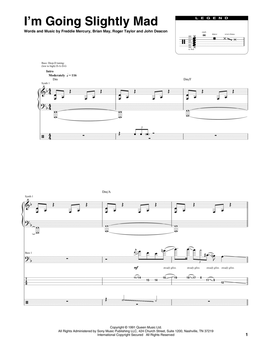 I'm Going Slightly Mad I'm Going Slightly Mad Bass Voice scores gallery preview page 1