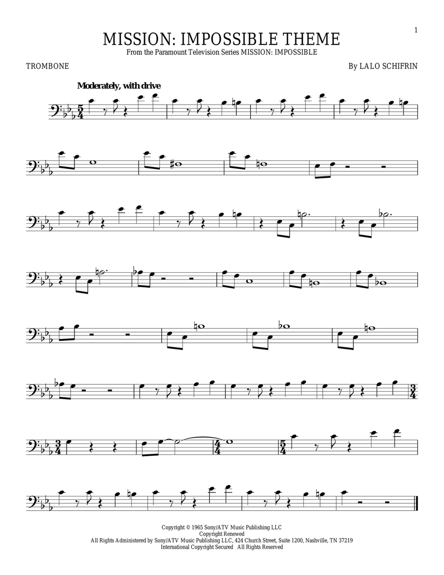 Mission: Impossible Theme Trombone Solo scores gallery preview page 1