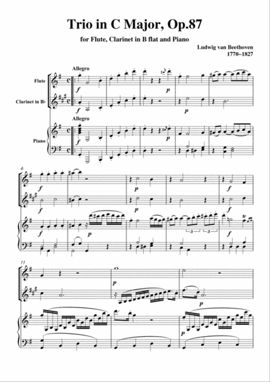 Beethoven-Trio in G Major,for Piano,Flute and Clarinet,WoO 37 Woodwind Duet scores gallery preview page 3