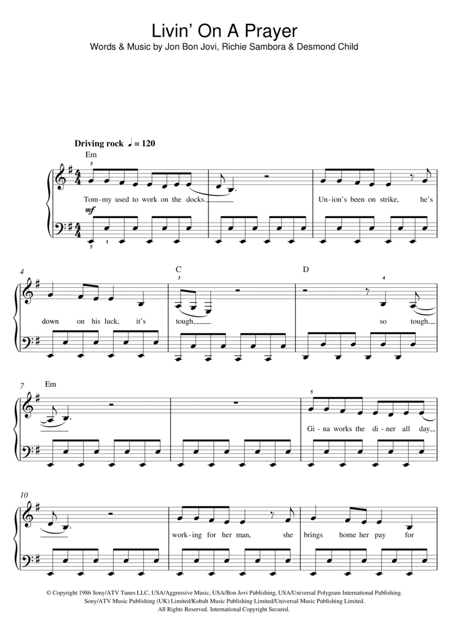 Livin' On A Prayer Easy Piano scores gallery preview page 1