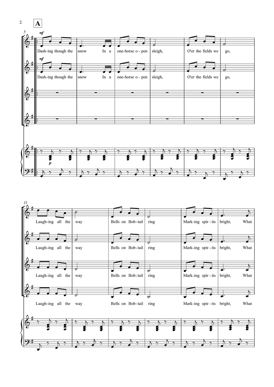 Jingle Bells for Choir and piano in G major SSAA scores gallery preview page 2