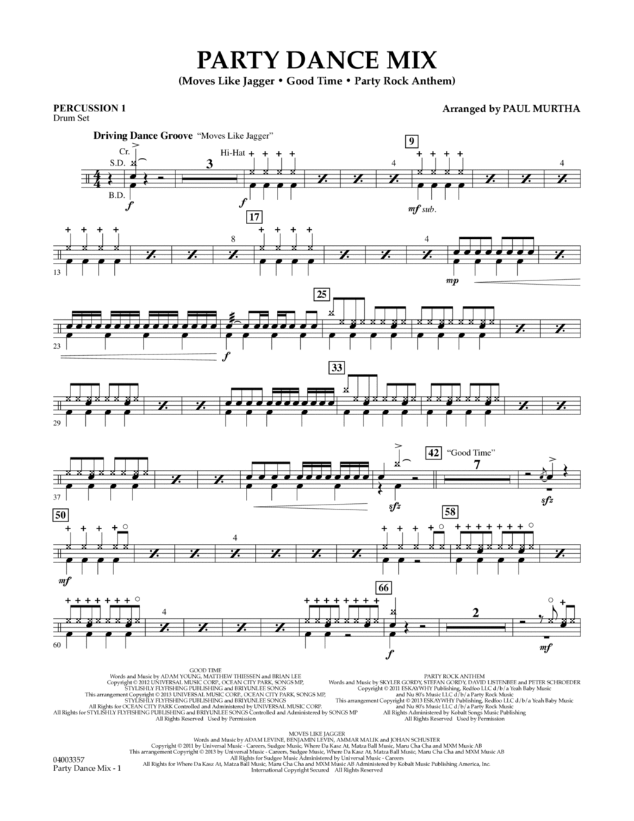 Party Dance Mix - Percussion 1 Concert Band scores gallery preview page 1