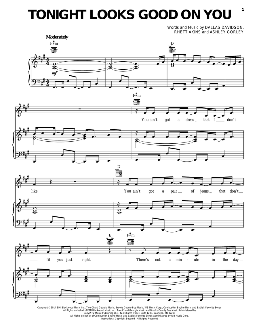 Tonight Looks Good On You Piano, Vocal, Guitar scores gallery preview page 1