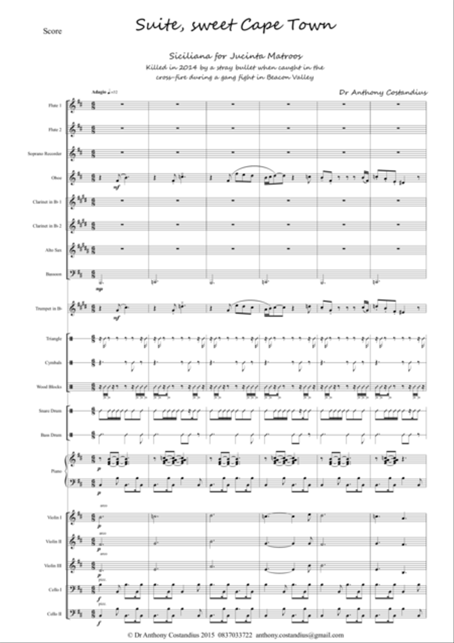Suite, Sweet Cape Town - 6 Siciliana for Jucinta Matroos Concert Band scores gallery preview page 1