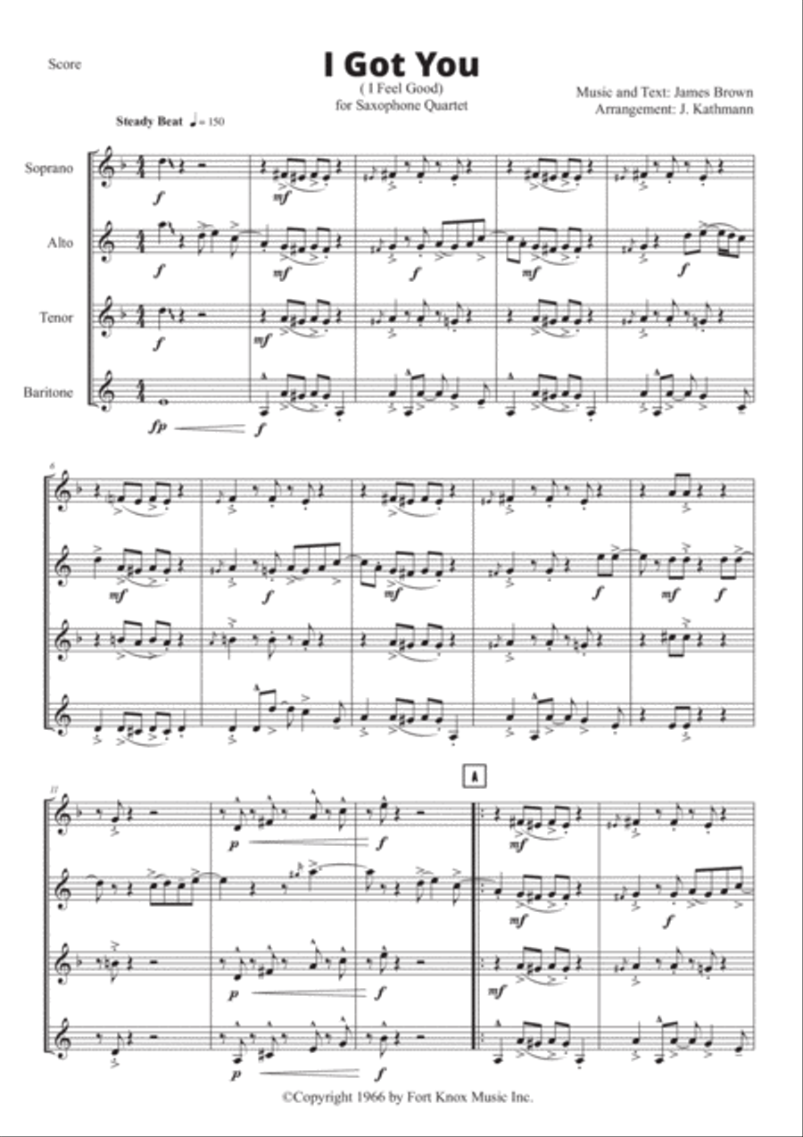 I Got You (i Feel Good) Saxophone Quartet scores gallery preview page 3