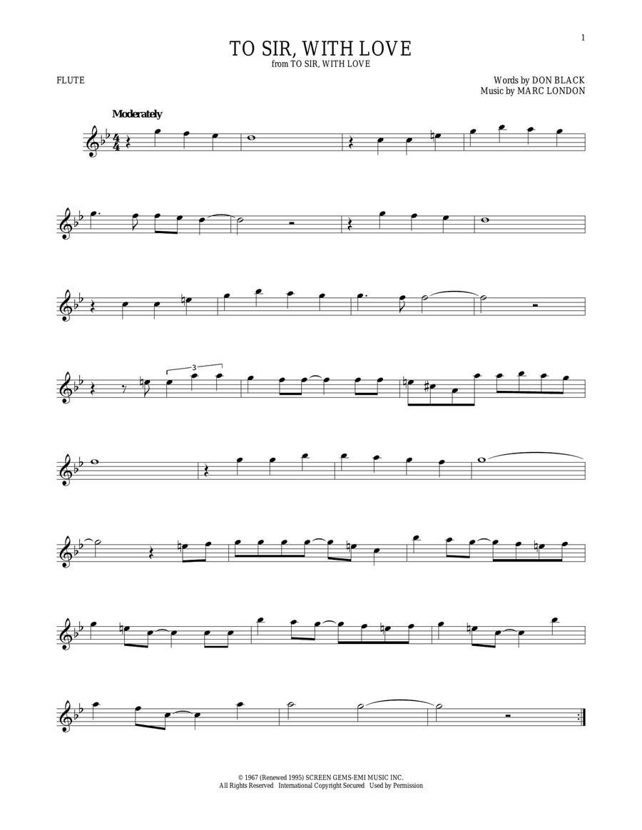 To Sir, With Love Flute Solo scores gallery preview page 1