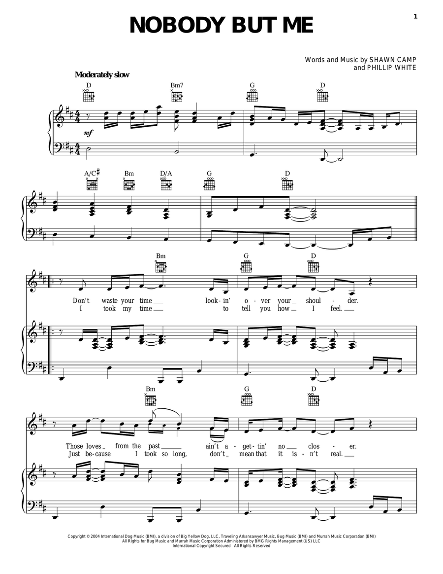 Nobody But Me Nobody But Me Piano, Vocal, Guitar scores gallery preview page 1