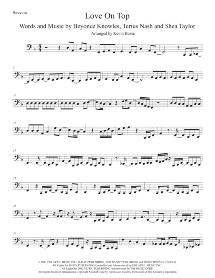 Love On Top Bassoon Solo scores gallery preview page 1