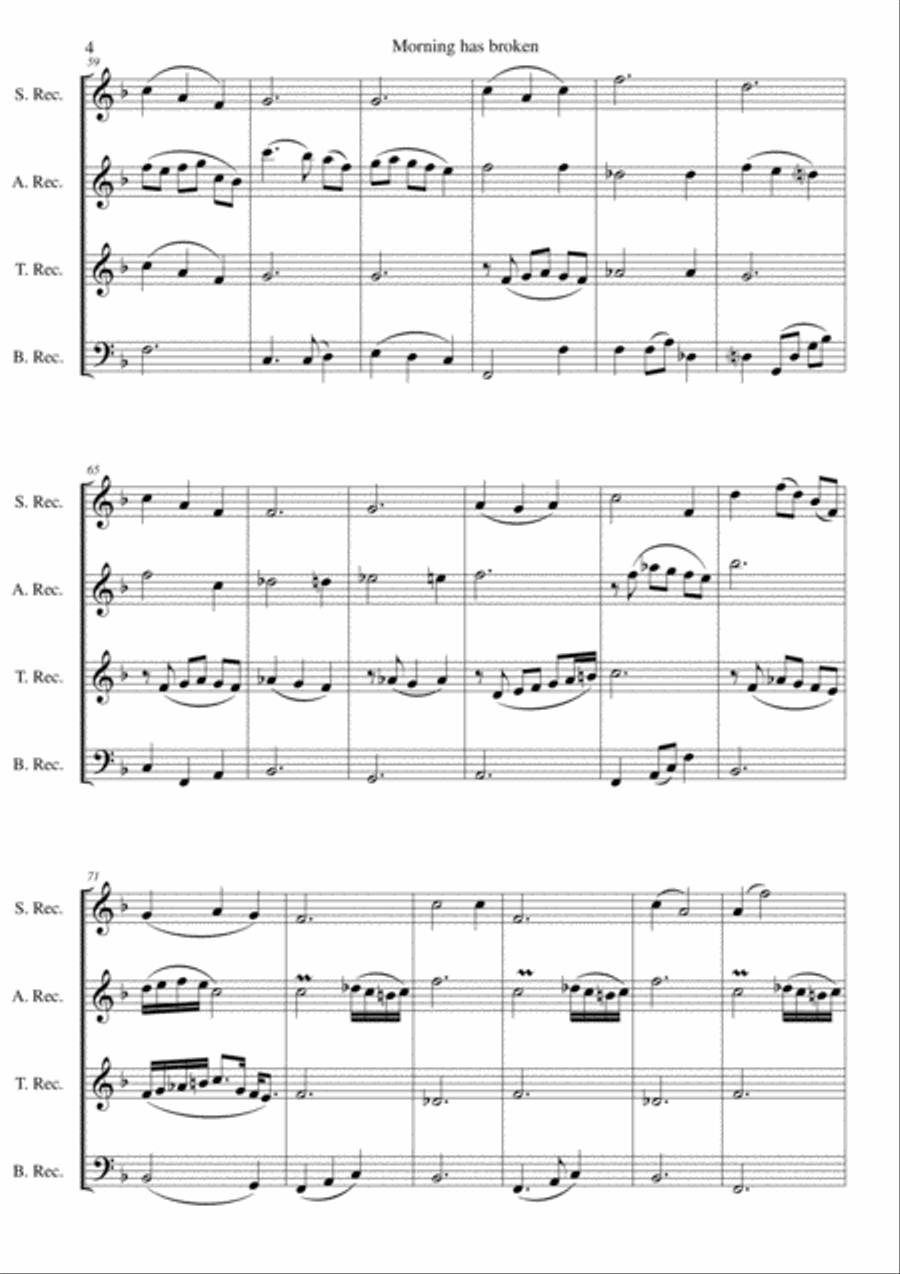 Variations on Morning has broken (Bunessan) for recorder quartet Soprano Recorder scores gallery preview page 4