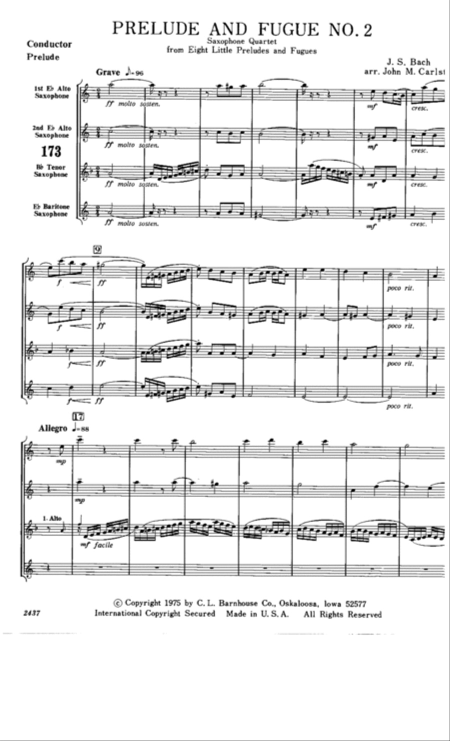 Prelude and Fugue No. 2 Saxophone Quartet scores gallery preview page 2