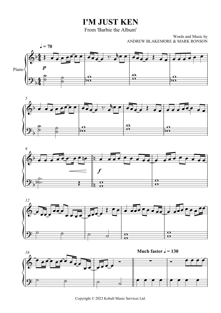 I'm Just Ken Easy Piano scores gallery preview page 1