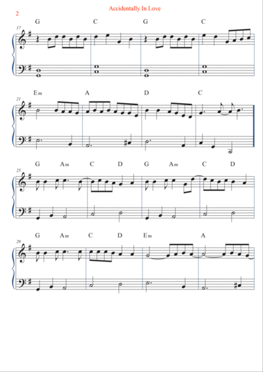 Accidentally In Love Accidentally In Love Easy Piano scores gallery preview page 2