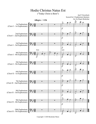 Hodie Christus Natus Est (2 Euphonium Quintets - Bass Clef)