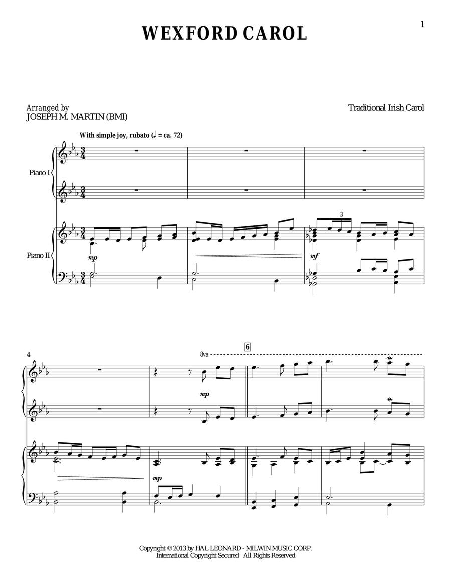 Wexford Carol Wexford Carol Piano Duet scores gallery preview page 1
