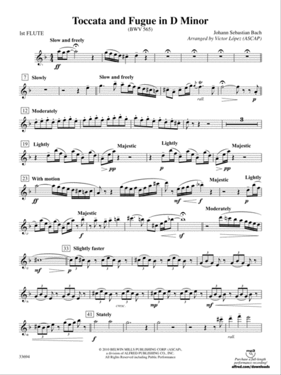 Toccata and Fugue in D Minor: Flute Full Orchestra scores gallery preview page 1